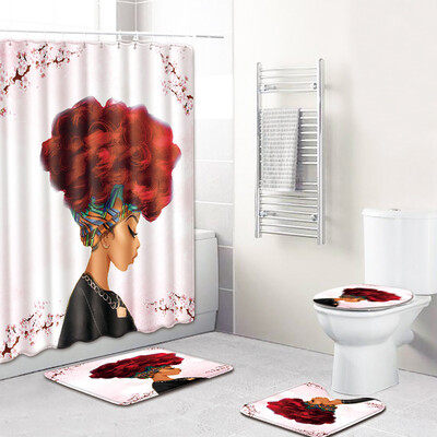 

〖Follure〗4PCS Sea Style Non Slip Toilet Polyester Cover Mat Set Bathroom Shower Curtain