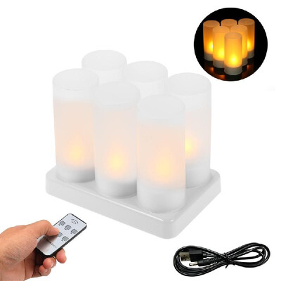 

Set of 12 Rechargeable LED Yellow Flickering Flameless Tealight Candles Lights with Remote Control Frosted Cups Charging Base for