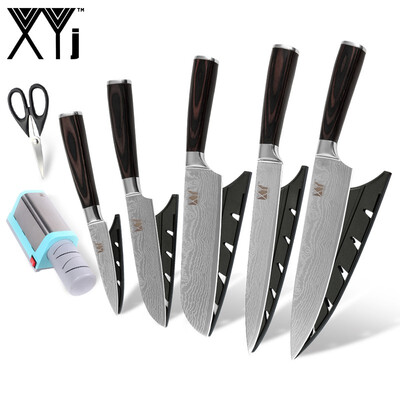 

XYJ Handmade 8" 8" 7" 5" 35" Kitchen Knife Stainless Steel Blade Kitchen Knives And Scissor Yellow Electric Knife Sharpener