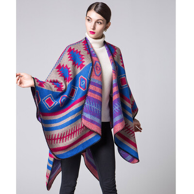 

Women Poncho Scarf Cardigan Sweater Geometrical Print Warm Cape Shawl Long Scarves Pashmina Outwear