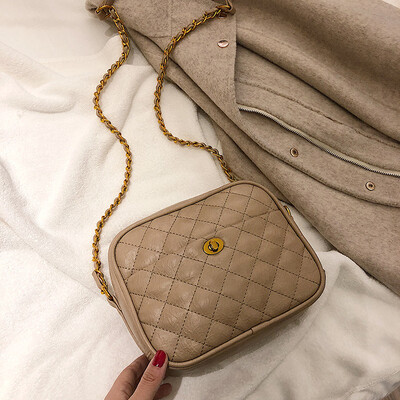 

Qiao Bani 2019 new European&American style fashion simple rhombic chain bag wild embroidery line single shoulder diagonal tide handbag