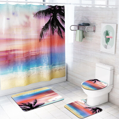 

Gobestart Rosy Clouds Shower Curtain Floor Mat Four-piece Bathroom Mat Set