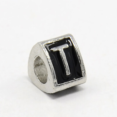 

Platinum Tone Zine Alloy Enamel European Beads Large Hole Triangle Beads with LetterT 9x9x7mm Hole 5mm