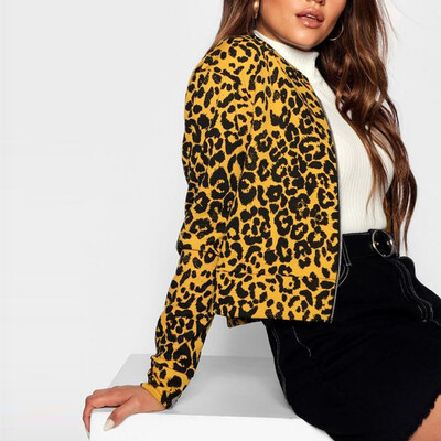 

Toponeto Fashion Women Coat Leopard Print Baseball Blouse Zipper Coats Jacket Blouse