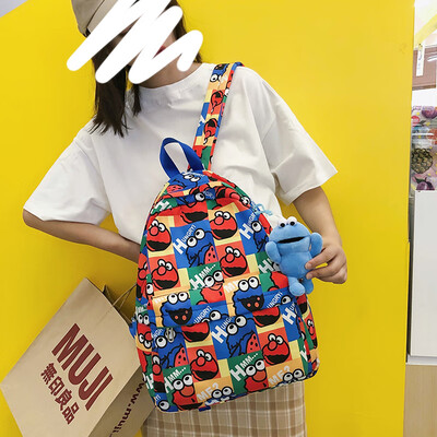 

Junior high school student Sesame street schoolbag female Korean version of high school student backpack ulzzang Hyunya style doub