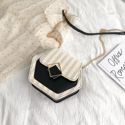 

2019 new fashion wild striped shoulder bag Sen temperament chain Messenger bag female simple contrast color woven bag