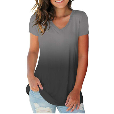 

Roseonmyhand Womens Fashion Plus Size Gradient Color V-Neck Short Sleeve T-shirt Tops Blouse