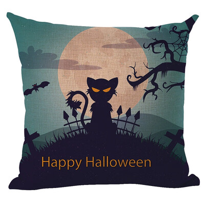 

Happy Halloween Flax Square Pillow Case Witch Pumpkin Pattern Decorative Throw Pillow Cover for Home Bar Halloween Home Supplies
