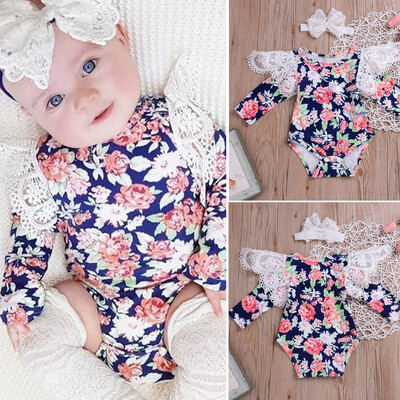 

Newborn Infant Baby Romper Girls Floral Headband Ruffle Jumpsuit Outfits Clothes