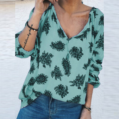 

Starmoon Women Summer Fashion V Neck Print Shirt Long Shirt Loose Blouse Tops
