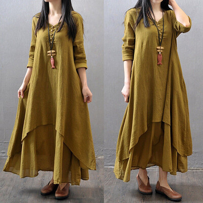 

Sexy Women Peasant Ethnic Boho Cotton Linen Long Sleeve Maxi Dress Gypsy Dresses