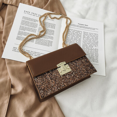 

Bag female 2019 new Korean fashion gas sequins lock buckle wild texture chain shoulder slung small square bag