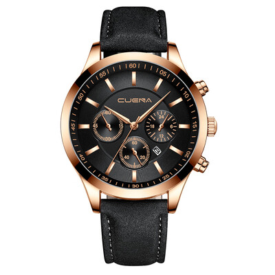 

Gobestart CUENA Mens Business Leath Belt Watch Three Eyes Six-Piece Calendar Quartz Watch