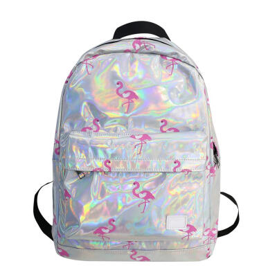 

Printing Travel Backpacks Preppy Women Laser Schoolbags PU Leather Knapsack