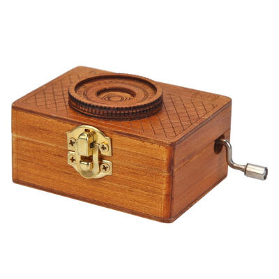 

Retro Camera Shape Wooden Hand Cranked Music Box Home Crafts Children Gifts