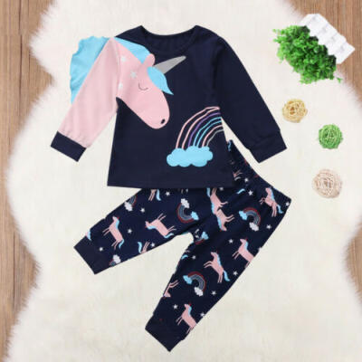 

New Toddler Kids Baby Girls Unicorn Top Pants Outfits Pajamas Homewear Sleepwear