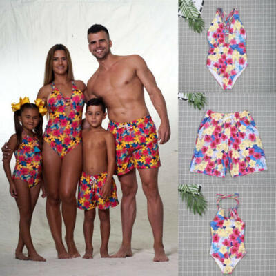 

Family Matching Swimwear Men Women Boy Girl Kids Baby Swimsuit Bikini Beach Suit