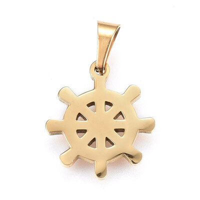 

304 Stainless Steel Pendants Large Hole Pendants Helm Golden 16x14x12mm Hole 6x3mm