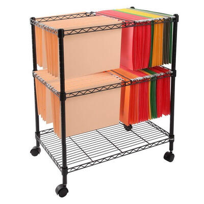 

Portable 2 Tier Layer Metal Rolling Mobile File Cart 24 x 16 x 28" Black