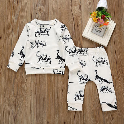 

Newborn Baby Boy Girl Dinosaur Cotton Clothes Outfit T-shirt Top Long Pants Set