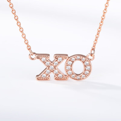 

Tiny Letter Hugs&kisses XO Necklace Stainless Steel Chain Gold Color Hip HopPunk CZ Crystal Charms Necklace Jewelry