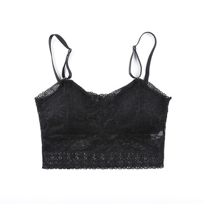 

Women Sexy Lingerie Lace Solid Color Full Cup Padded Short Beauty Strap Gathered Bra BlackWhite