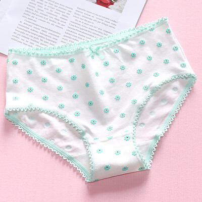 

Women Mid Rise Seamless Cotton Underwear Briefs Floral Print Lace Splicing Waistband Panties