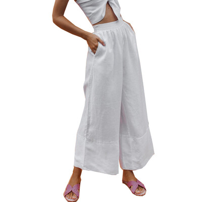 

Women Ladies Palazzo Plain Wide Leg Pants Baggy Solid Color Work OL Trousers