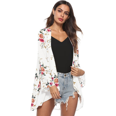 

Ladies Long Sleeve Bohemian Floral Print Irregular Chiffon Cardigan Beach Women Shirt Loose Long Women Blouse Tops Female