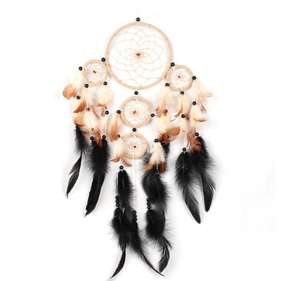 

Five Rings Brown Feathers Dream Catcher Wall Hanging Home Car Decor Craft