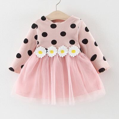

Toddler Kids Baby Girls Sunflower Patchwork Princess Party Dot Tulle Dress