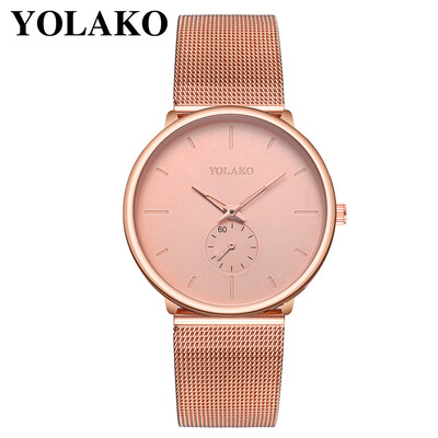 

Gobestart YOLAKO Mens Stainless Steel Mesh Belt Watch With Simple Mirror Quartz Watch