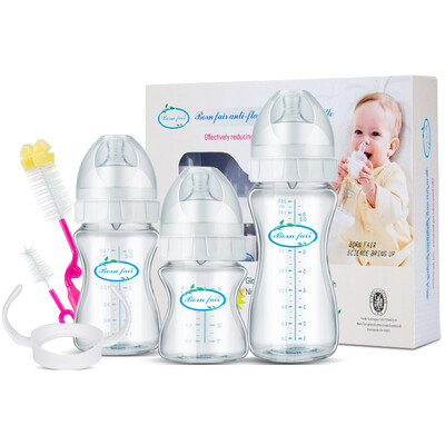 

BORN FAIR wide-bore glass bottle newborn baby baby anti-flatulence bottle set 120ml180ml260ml handle bottle brush nipple brush