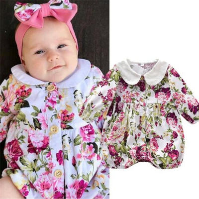 

Newborn Baby Girls Floral Sleeve Jumpsuit Romper Crawling Suit Bodysuit Outfits