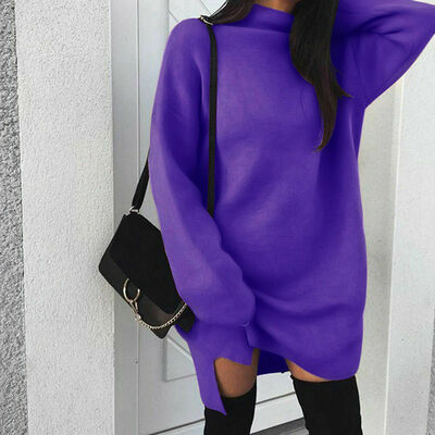 

Women Long Sleeve Knitted Sweater Oversized Pullover Loose Jumper Top Mini Dress