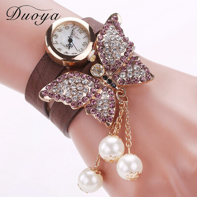 

Big Butterfly Bracelet Watch Full Diamond Pearl Trend Brand Ladies Fashion Watch Fashion PU Leather Watch
