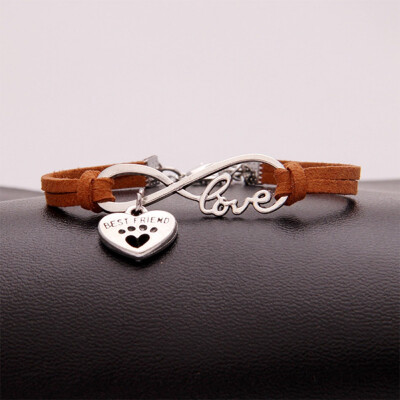 

Fashion Simple Love Heart Dog Claw Pendant Weaving Bracelet Unisex Pair Hand Chain Jewelry Hot Gift