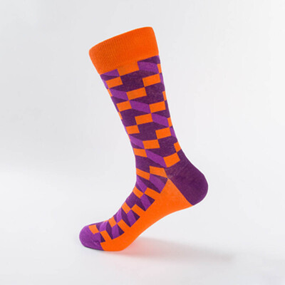 

1 Pair Brand Quality Mens Happy Socks Striped Plaid Diamond Socks Men Combed Cotton Socks