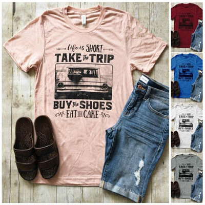

AliExpress Amazon Hot Sale TAKE THE TRIP Letter Print Round Neck Short Sleeve T-Shirt gray
