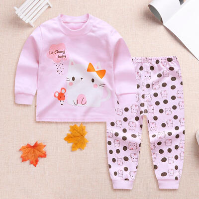 

Kid Girls Cute Cat Clothes Set 2pcs Autumn Soft T-shirt Pants Home Outfits