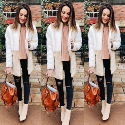 

Women Long Sleeve Knitted Fluffy Cardigan Sweater Pocket Outwear Coat Jacket