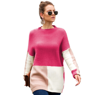 

Women Autumn Fashion Concise Casual All-match Loose Color-blocked Personality Long Sleeve Sweater
