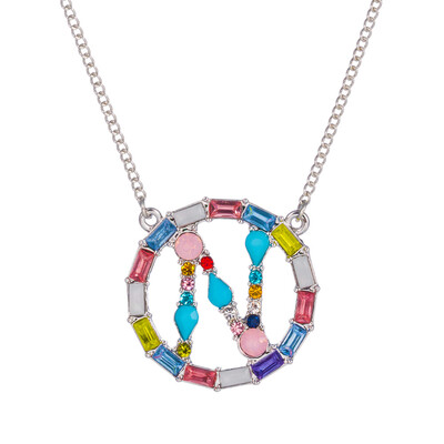 

Multicolor fashion Silver charm 26 Alphabet Round pendant necklace pave zircon initial letter necklaces Couple Name necklace