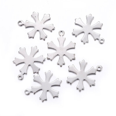 

304 Stainless Steel Pendants Snowflake Stainless Steel Color 19x145x08mm Hole 14mm