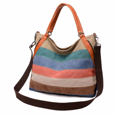 

Tailored Ladies Fashion Handbag Contrast Color Bag Striped Retro Shoulder Messenger Bag