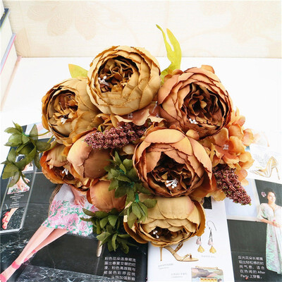 

Fake Flowers Vintage Artificial Peony Silk Flowers Wedding Home DecorationPack of 1 champagne