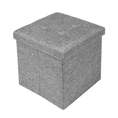 

383838 Square Shape Storage Cotton Linen Ottoman Concave Surface Grey