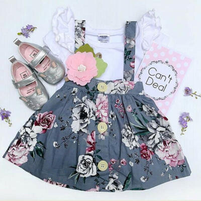 

2PCS Newborn Infant Baby Girl Outfits Clothes Set Romper Tops Strap Skirt Dress