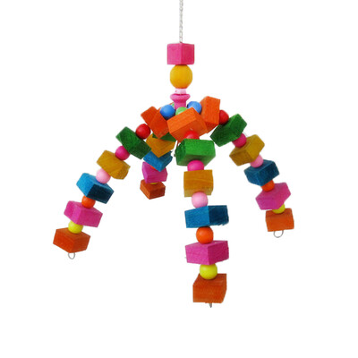 

Birds Toy Natural Wood Multicolored Blocks Chewing Bite Pet Hanging Supplies with Beads Cage Decoration