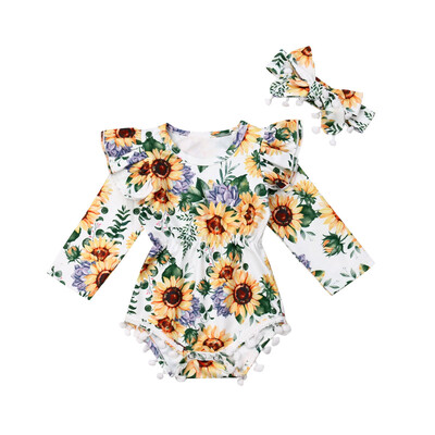 

Newborn Baby Girl Sunflower Clothes Ruffle Long Sleeve Romper Jumpsuit Outfit